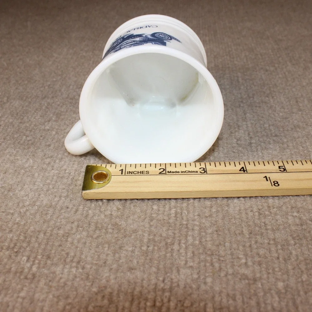 Vintage Surrey Milk Glass Shaving Mug Blue 1903 Cadillac Surrey Made in USA